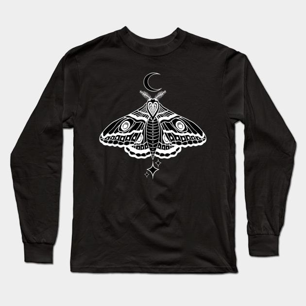 Witchy Cute Celestial Moth - White Long Sleeve T-Shirt by Velvet Earth